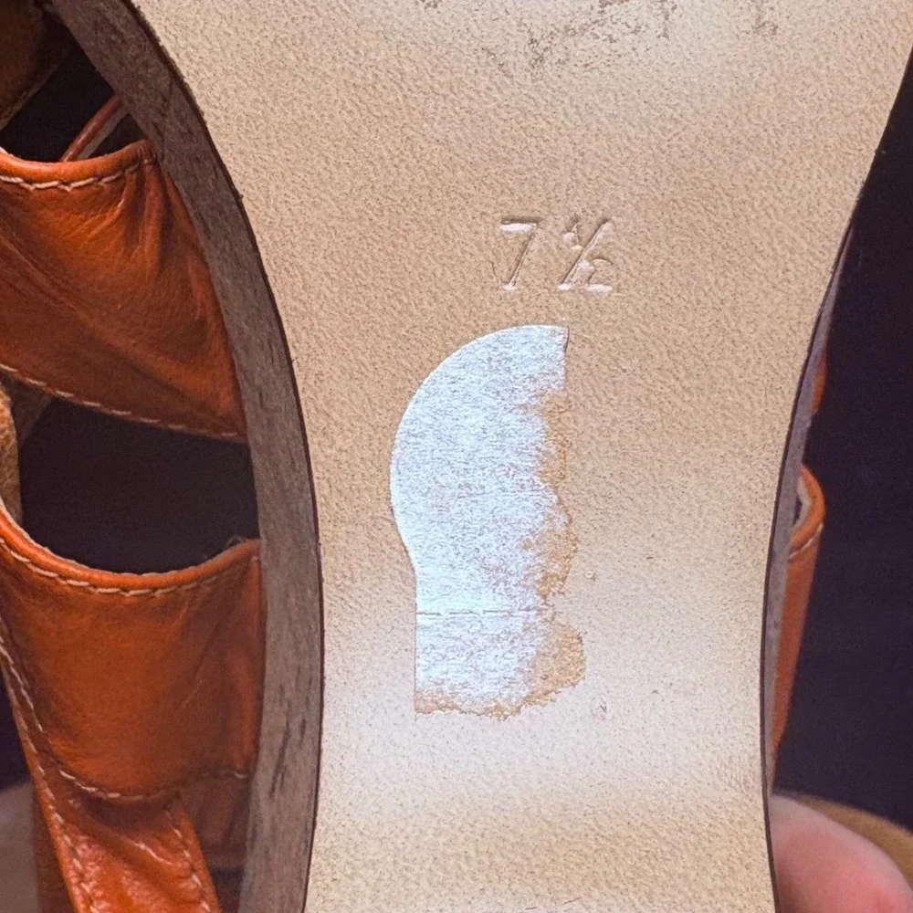 Salamander Orange Leather Strappy Cork Wedge Sandals Womens 7.5 Made‎ in Germany